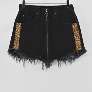 CARMAR Skirt Womens Size‎ 29 Black Leopard Print Distressed Denim Beatrice Mini